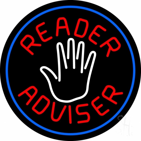 N105-11822-clear Red Reader Advisor & White Palm Blue Border Clear Backing Neon Sign, 26 x 1 x 26 in.