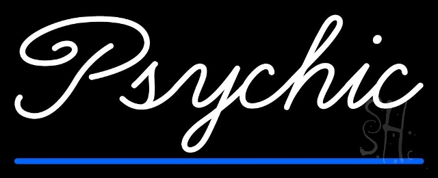N105-11887-clear White Cursive Psychic Blue Line Clear Backing Neon Sign, 13 x 1 x 32 in.
