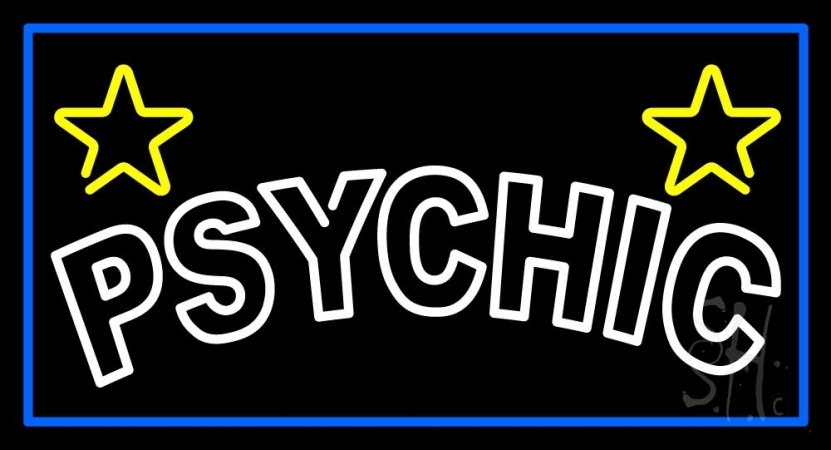 N105-11889-clear White Double Stroke Psychic Blue Border Clear Backing Neon Sign, 20 x 1 x 37 in.