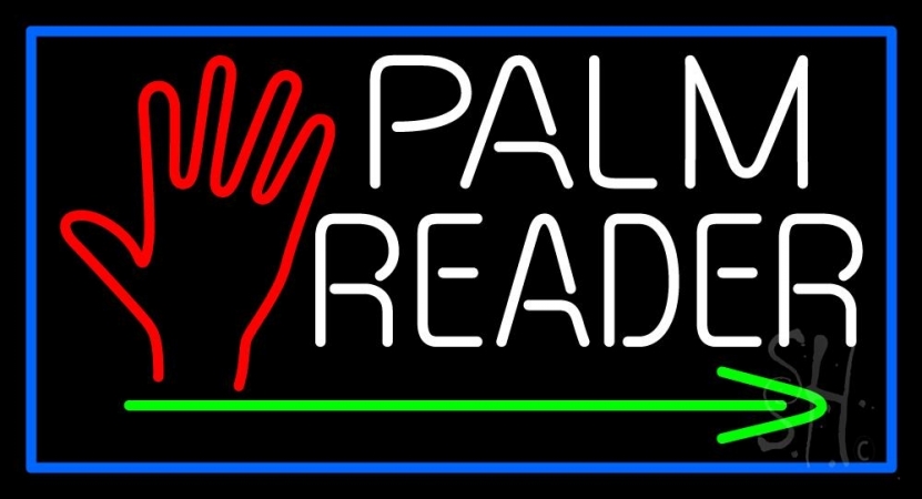 N105-11898-clear White Palm Reader with Green Arrow Clear Backing Neon Sign, 20 x 1 x 37 in.