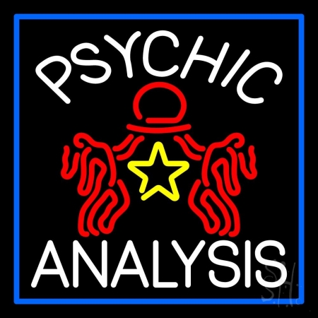 N105-11902-clear White Psychic Analysis with Logo & Blue Border Clear Backing Neon Sign, 24 x 1 x 24 in.