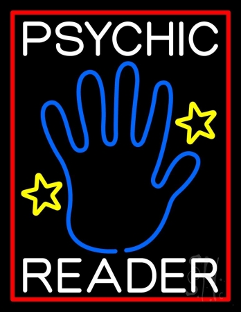 N105-11922-clear White Psychic Reader with Blue Palm Clear Backing Neon Sign, 31 x 1 x 24 in.