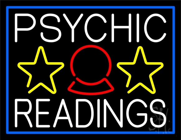 N105-11932-clear White Psychic Readings with Blue Border Clear Backing Neon Sign, 24 x 1 x 31 in.