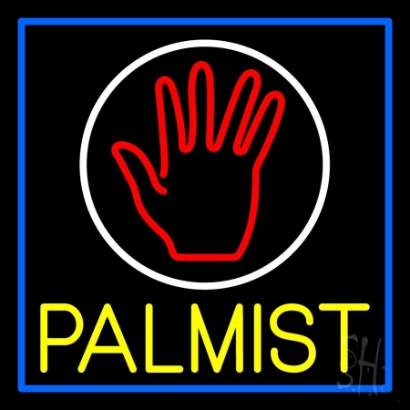 N105-12009-clear Yellow Palmist Block with Logo Blue Border Clear Backing Neon Sign, 24 x 1 x 24 in.