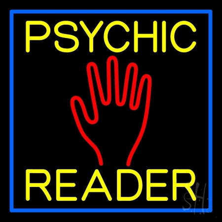 N105-12017-clear Yellow Psychic Reader Blue Border Clear Backing Neon Sign, 24 x 1 x 24 in.