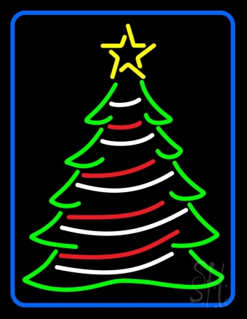 N105-12045-clear Blue Border Decorative Christmas Tree Clear Backing Neon Sign, 31 x 1 x 24 in.