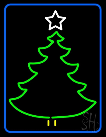 N105-12047-clear Blue Border Green Christmas Tree Logo Clear Backing Neon Sign, 31 x 1 x 24 in.