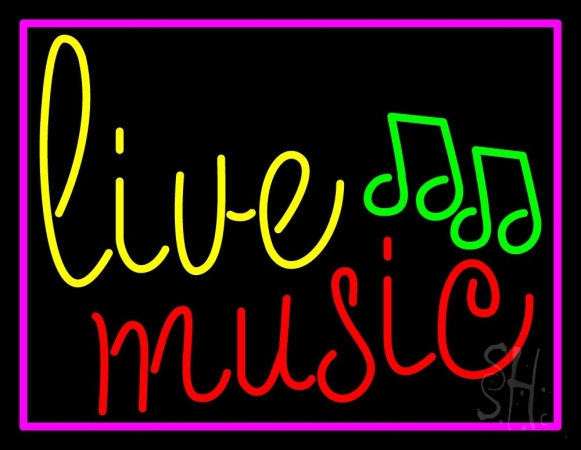 N105-12082-clear Blue Live Music Cursive with Border Clear Backing Neon Sign, 24 x 1 x 31 in.