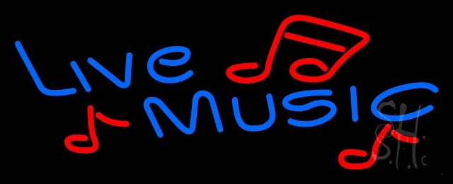 N105-12084-clear Blue Live Music with Red Notes Clear Backing Neon Sign, 13 x 1 x 32 in.