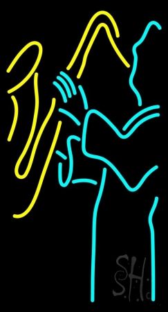Blue Man Yellow Saxophone Clear Backing Neon Sign, 37 x 1 x 20 in.