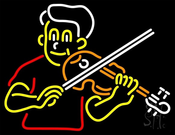 Boy Playing Violin Clear Backing Neon Sign, 24 x 1 x 31 in.