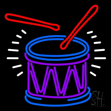 Drum & Stick Clear Backing Neon Sign, 24 x 1 x 24 in.