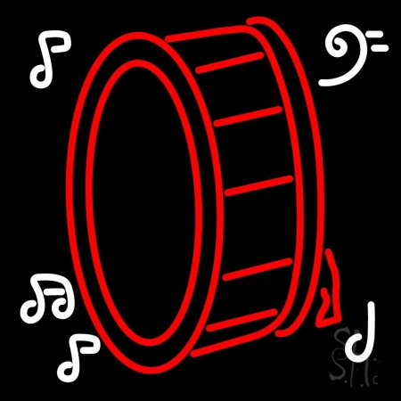 Drum Musical Note Logo Clear Backing Neon Sign, 24 x 1 x 24 in.