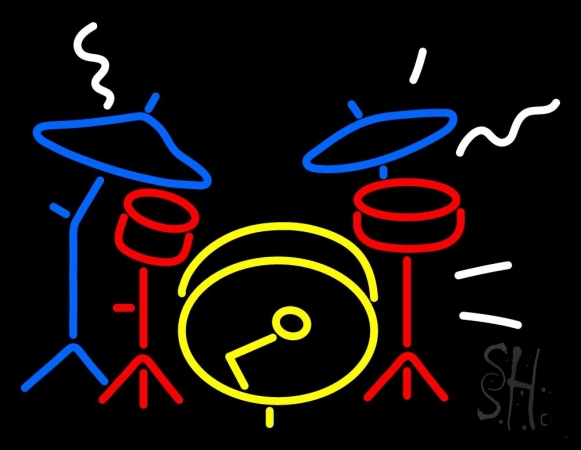 Drum Set Clear Backing Neon Sign, 24 x 1 x 31 in.