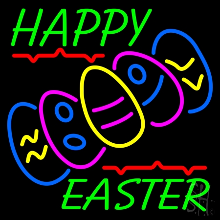 N105-14205-clear Happy Easter with Egg 1 Clear Backing Neon Sign, 24 x 1 x 24 in.
