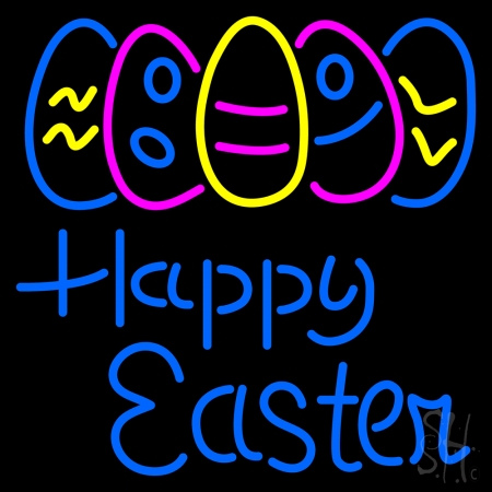 N105-14207-clear Happy Easter with Egg 2 Clear Backing Neon Sign, 24 x 1 x 24 in.