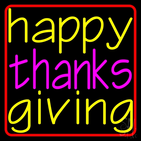 N105-14260-clear Cursive Happy Thanks Giving 2 Clear Backing Neon Sign, 24 x 1 x 24 in.