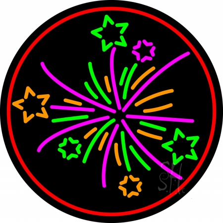 Multi Color Fire Works 1 Clear Backing Neon Sign, 26 x 1 x 26 in.