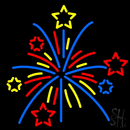 Multi Color Fire Works Clear Backing Neon Sign, 24 x 1 x 24 in.