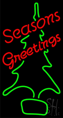 N105-14793-clear Seasons Greetings with Christmas Tree Clear Backing Neon Sign, 37 x 1 x 20 in.