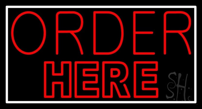N105-3137-clear Double Stroke Red Order Here Clear Backing Neon Sign, 20 x 1 x 37 in.