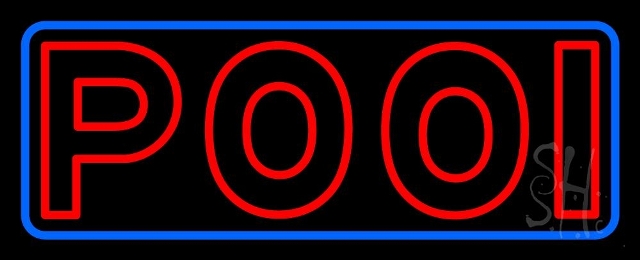 N105-3138-clear Double Stroke Red Pool with Blue Border Clear Backing Neon Sign, 13 x 1 x 32 in.