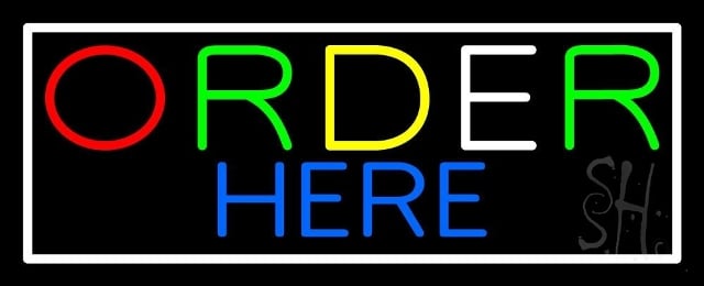 N105-3164-clear Multicolored Order Here with White Border Clear Backing Neon Sign, 13 x 1 x 32 in.