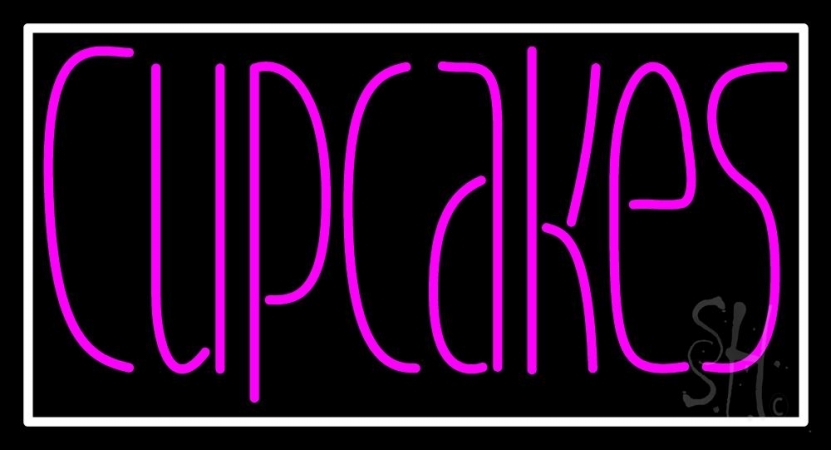 N105-3167-clear Pink Cupcakes with White Border Clear Backing Neon Sign, 20 x 1 x 37 in.
