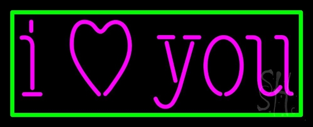 N105-3170-clear Pink I Love You with Green Border Clear Backing Neon Sign, 13 x 1 x 32 in.