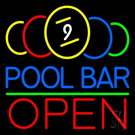 N105-3171-clear Pool Bar Open Clear Backing Neon Sign, 24 x 1 x 24 in.