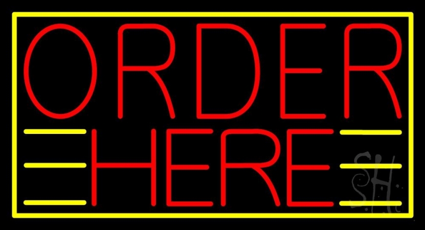 N105-3180-clear Red Order Here with Yellow Border Clear Backing Neon Sign, 20 x 1 x 37 in.