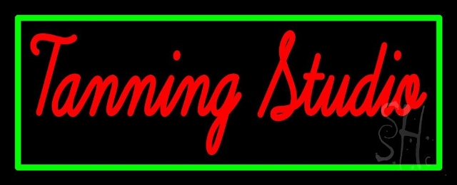 N105-3194-clear Tanning Studio with Green Border Clear Backing Neon Sign, 13 x 1 x 32 in.