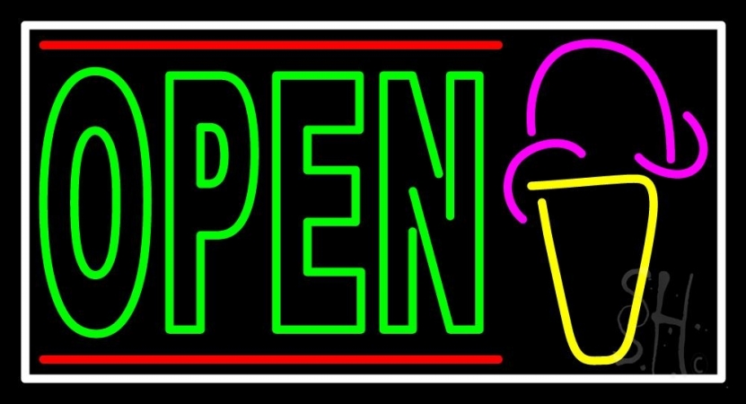 N105-3230-clear Double Stroke Green Open Ice Cream Cone Clear Backing Neon Sign, 20 x 1 x 37 in.