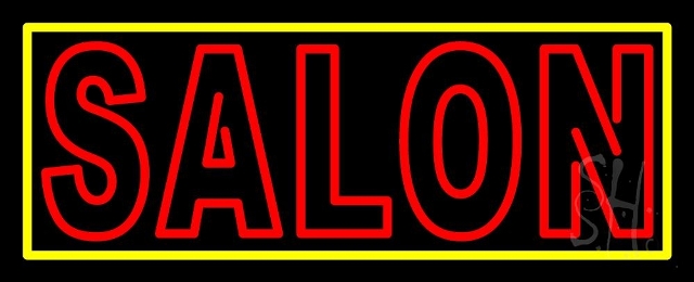 N105-3242-clear Double Stroke Salon with Yellow Border Clear Backing Neon Sign, 13 x 1 x 32 in.