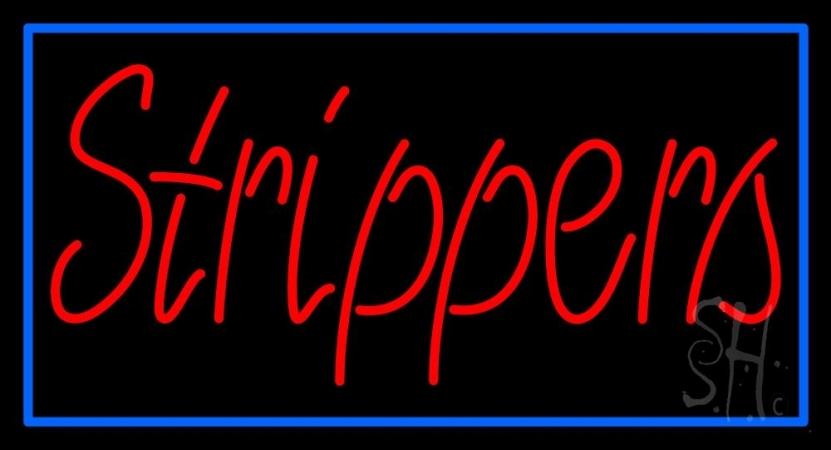 N105-3279-clear Red Strippers with Blue Border Clear Backing Neon Sign, 20 x 1 x 37 in.
