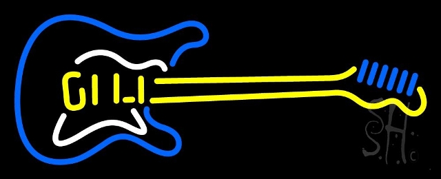 Guitar Logo 1 Clear Backing Neon Sign, 13 x 1 x 32 in.