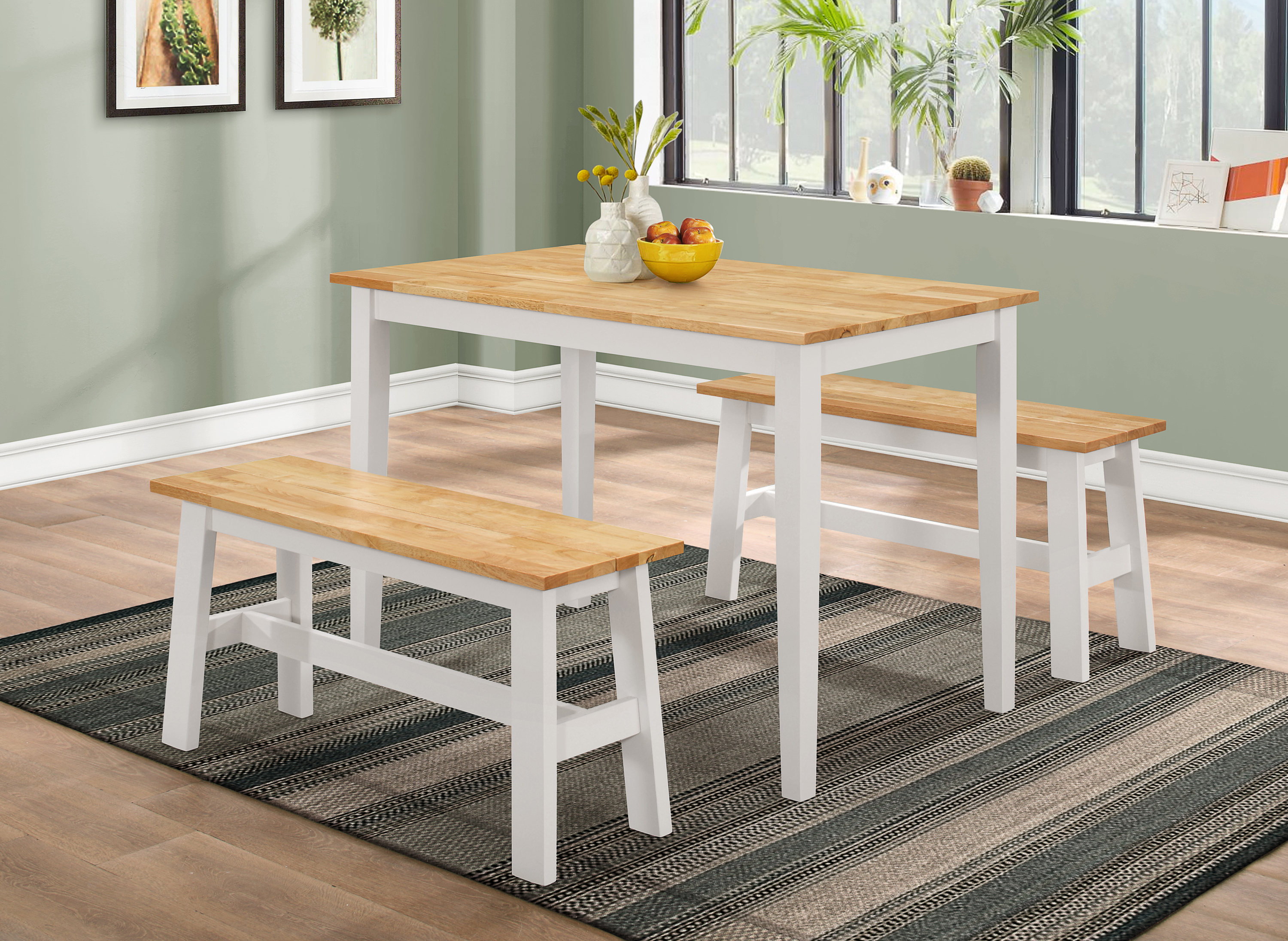 Picture of 4D Concepts 534110 New York Table with 2 Benches&#44; Natural & White