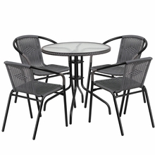 Round Glass Table Set with 4 Stack Chairs - Gray - All-Weather Design