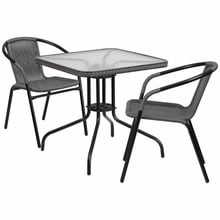 Square Glass Table Set with 2 Stack Chairs - Gray - All-Weather Design