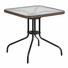 Picture of Flash Furniture TLH-073R-DK-BN-GG 28 in. Square Tempered Glass Metal Table with Rattan Edging, Dark Brown