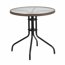 Picture of Flash Furniture TLH-087-DK-BN-GG 28 in. Round Tempered Glass Metal Table with Rattan Edging, Dark Brown