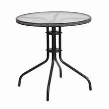 Picture of Flash Furniture TLH-087-GY-GG 28 in. Round Tempered Glass Metal Table with Rattan Edging, Gray