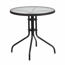 Picture of Flash Furniture TLH-087-BK-GG 28 in. Round Tempered Glass Metal Table with Rattan Edging, Black