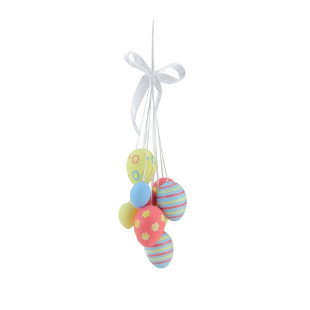 Picture of Gordon 32013879 17 in. Pastel Yellow, Blue & Pink Floral Striped Spring Easter Egg Cluster Hanging Decoration