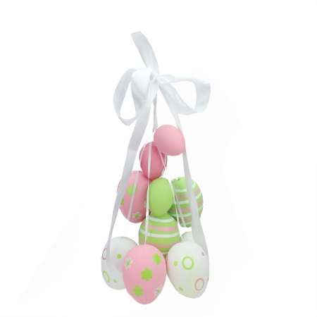 Picture of Gordon 32013098 17 in. Pastel Pink, Green & White Floral Striped Spring Easter Egg Cluster Hanging Decoration