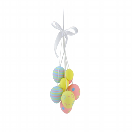 Picture of Gordon 32013877 17 in. Pastel Pink Yellow & Blue Floral Striped Spring Easter Egg Cluster Hanging Decoration