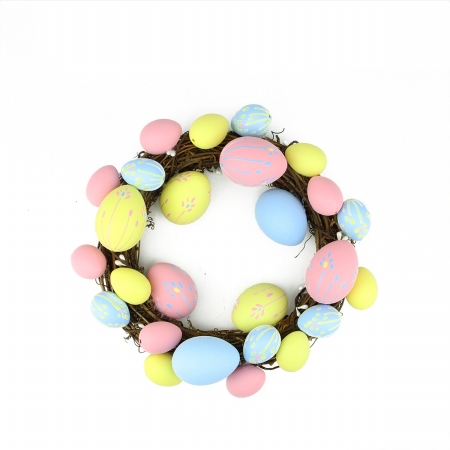 Picture of Gordon 32019804 10 in. Pastel Pink Yellow & Blue Floral Stem Easter Egg Spring Grapevine Wreath