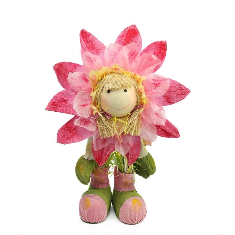 Picture of Gordon 31812489 29 in. Pink, Green & Yellow Spring Floral Standing Sunflower Girl Decorative Figure