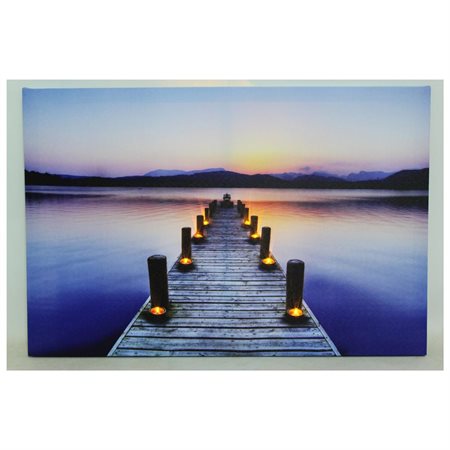 Picture of Gordon 32021556 15.75 x 23.5 in. LED Lighted Sunset Boat Dock Scene Canvas Wall Art