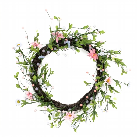 Picture of Gordon 31998615 12 in. Green Pink & Purple Decorative Artificial Spring Floral Twig Wreath Unlit
